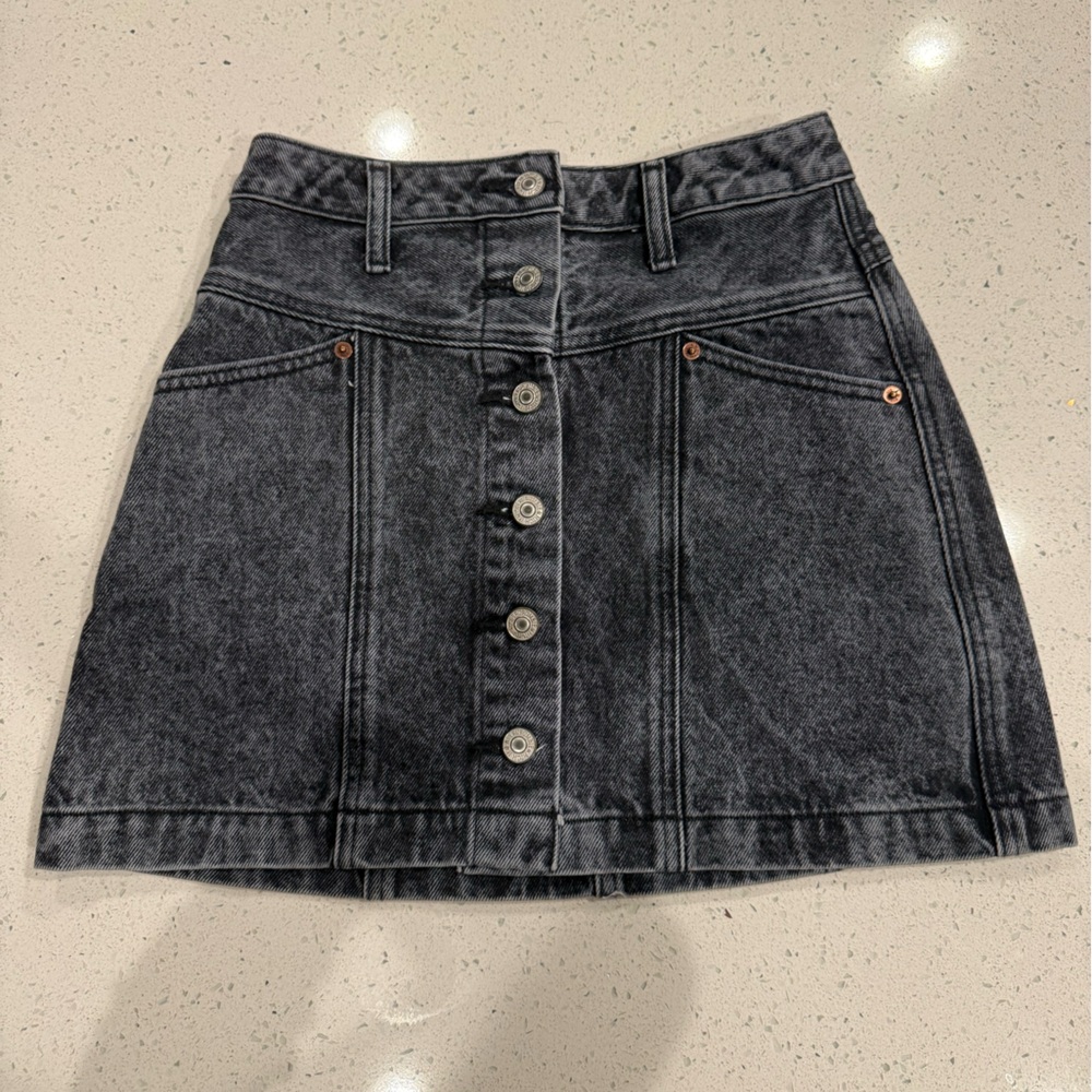 Abercrombie & Fitch Black Washed Denim Button-Front Mini Skirt